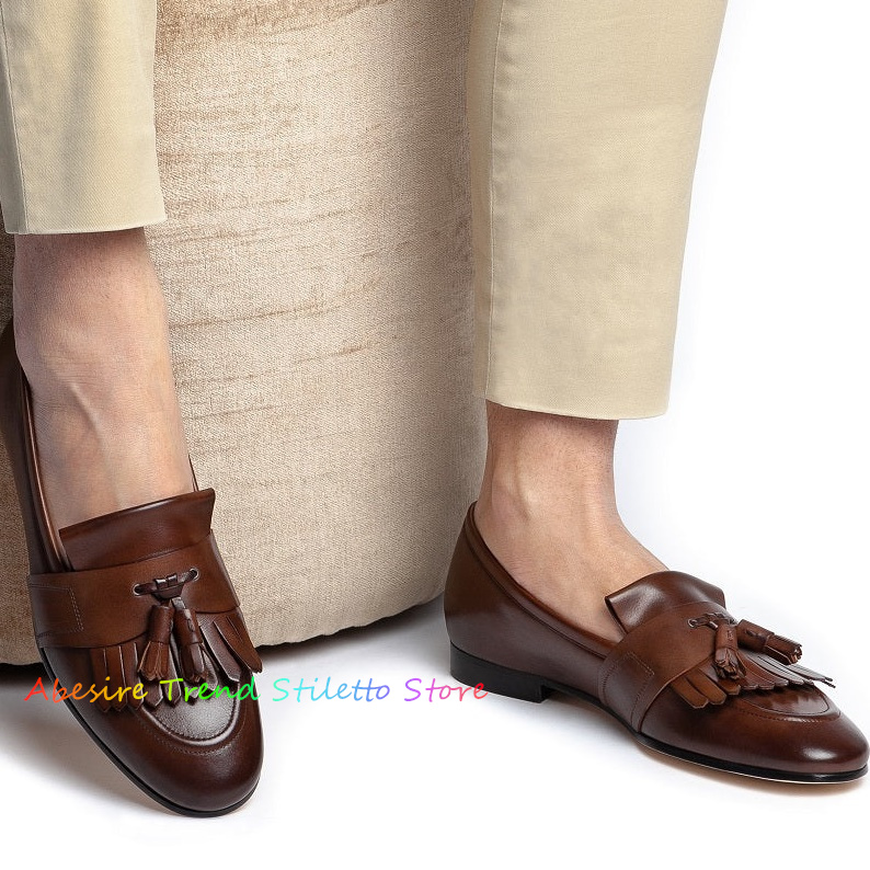 Suede Loafers Men - Leather Fringed Loafers Men Tassels Decoration