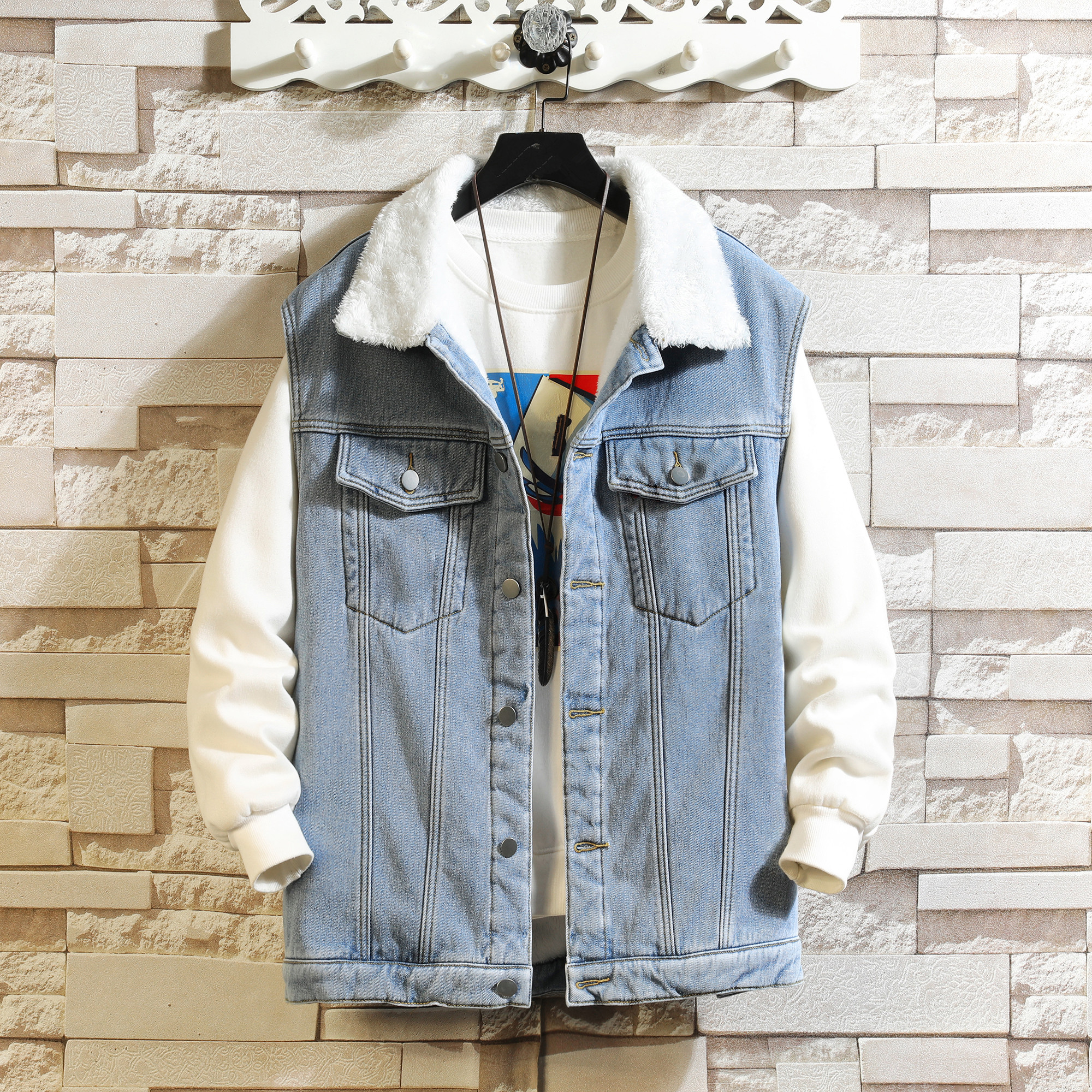 Men'S Fashion Vest With Jeans - Winter Cargo Denim Vests Men Warm