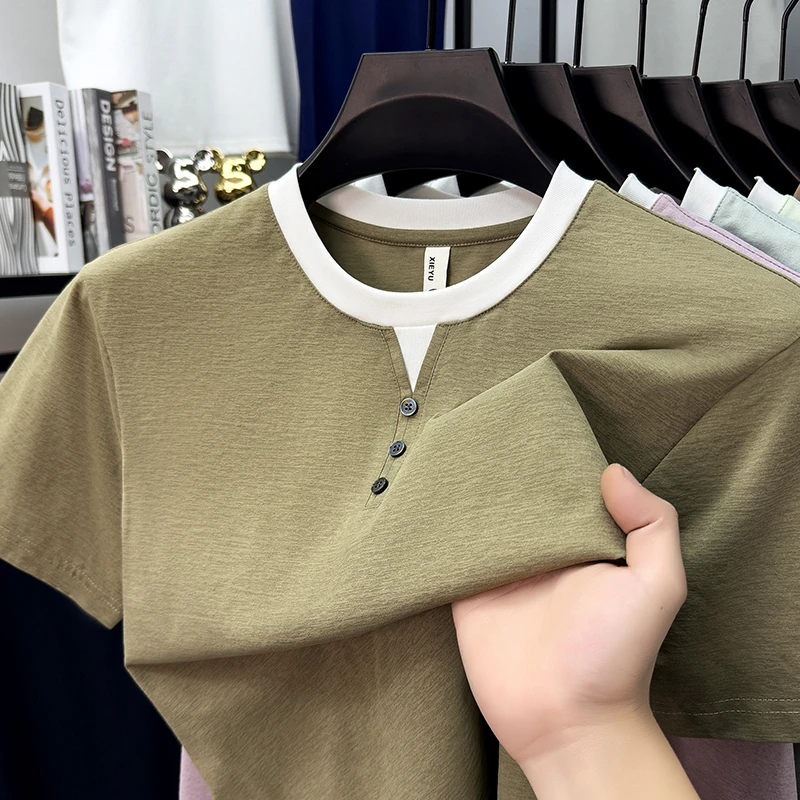 Men Fashion Upper - Mens Short Sleeve Henley Neck T