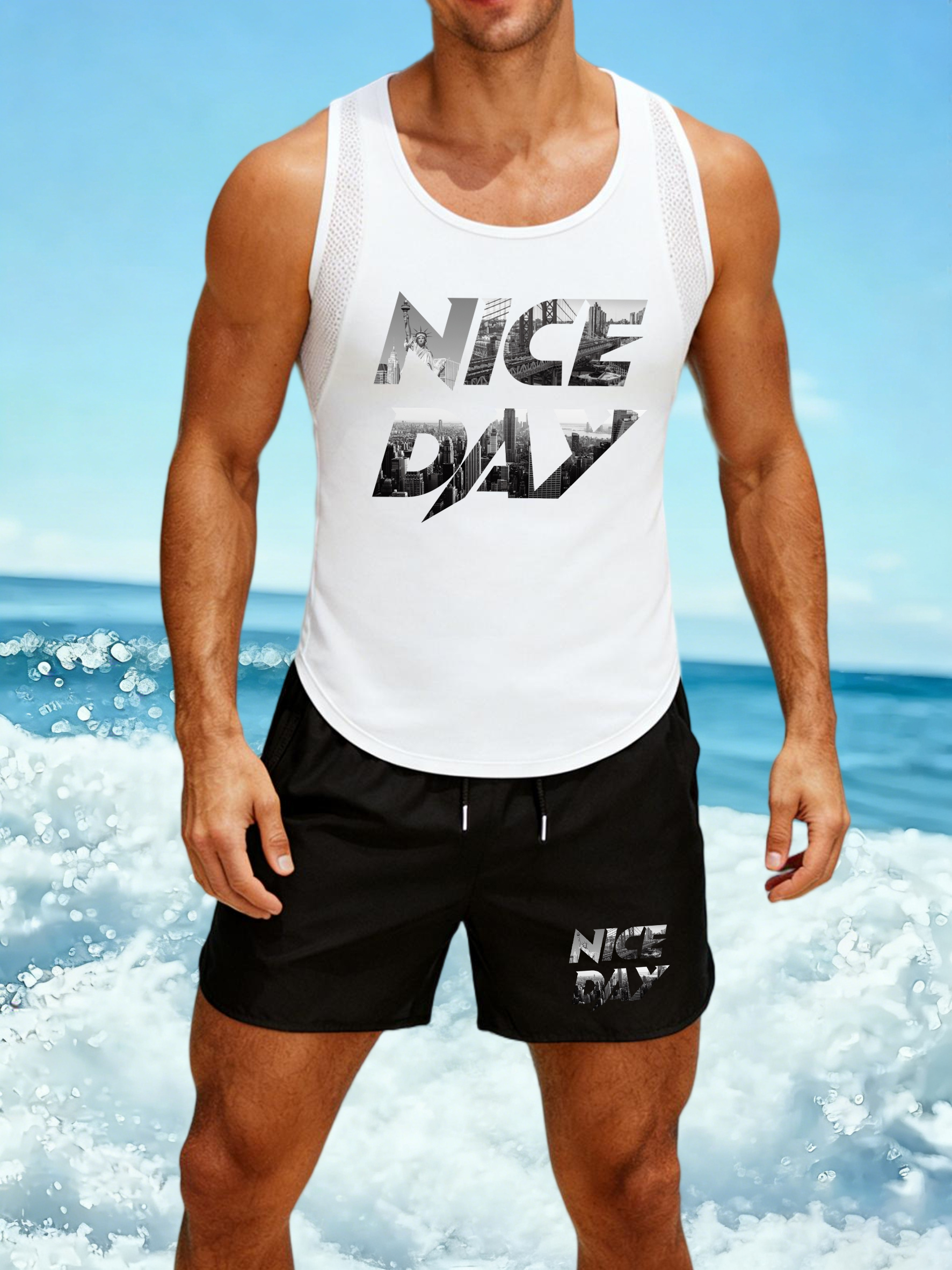 Mens Fashion Casual - Combining Urban Scenery With Letters Print