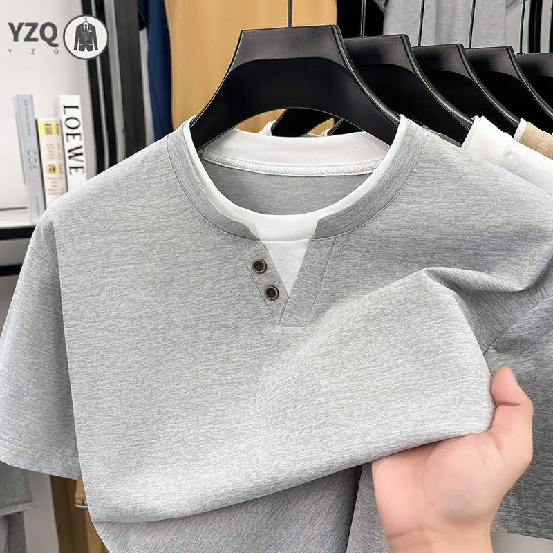 Men Fashion Upper - Mens Short Sleeve T Shirt Henley