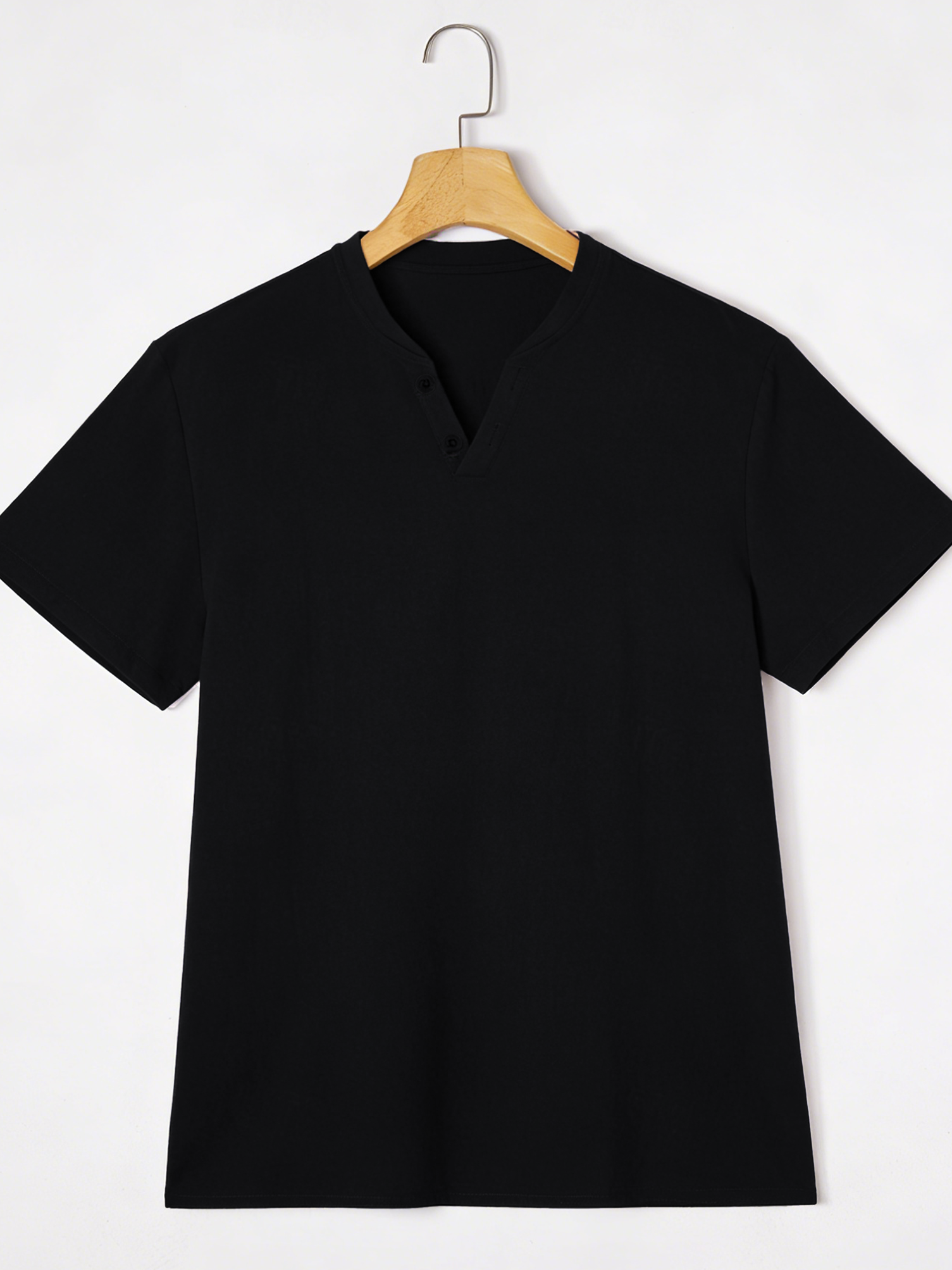 Elegant Black Henley Short-Sle - Men Fashion Upper recensione e prezzo