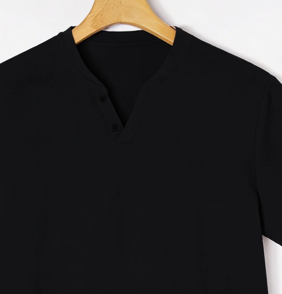 Elegant Black Henley Short-Sle - Men Fashion Upper recensione e prezzo