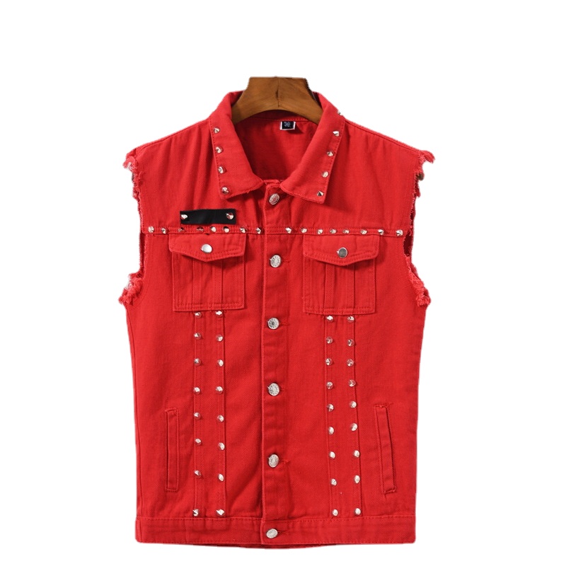 Men Rivet Punk Style Denim Ves - Men'S Fashion Vest With Jeans recensione e prezzo