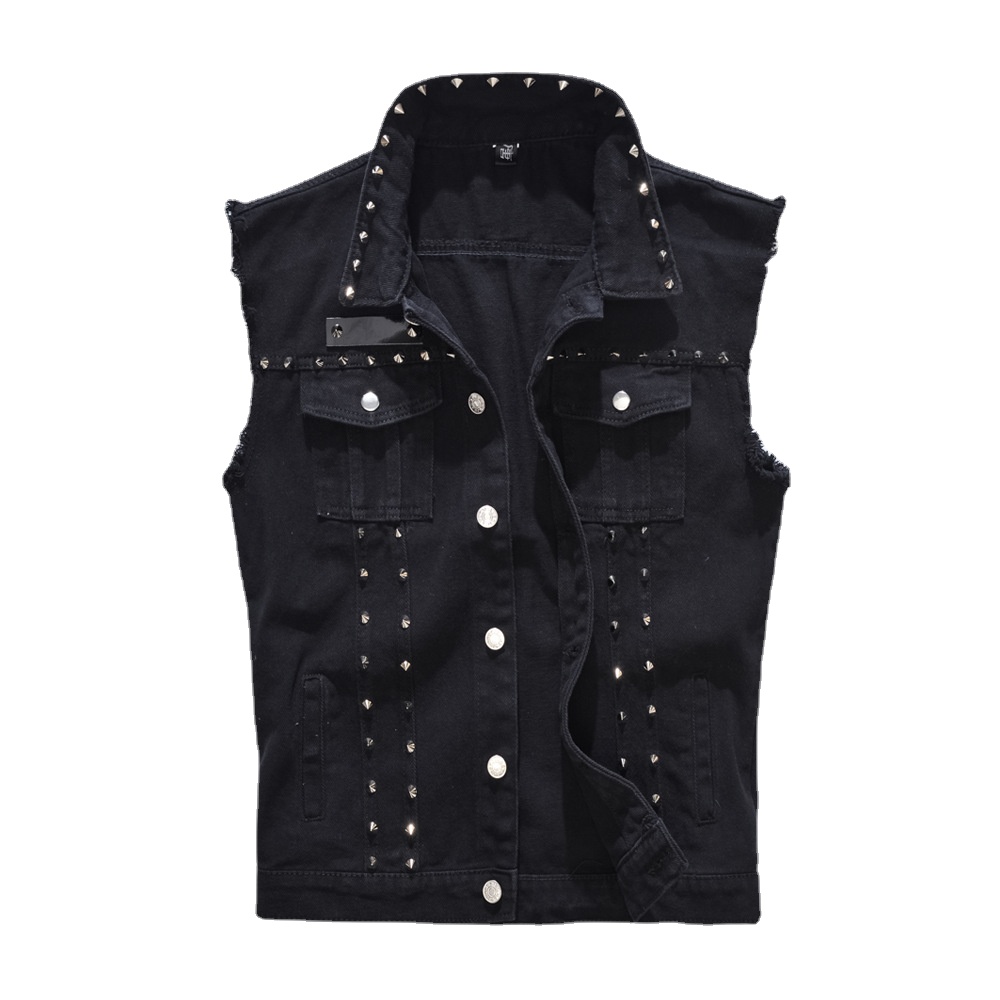 Men Rivet Punk Style Denim Ves - Men'S Fashion Vest With Jeans recensione e prezzo