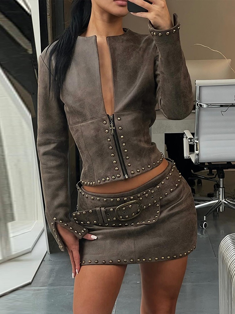 Y2k Leather Skirt Set Women Ri - Men'S Fashion Outfits 2026 recensione e prezzo
