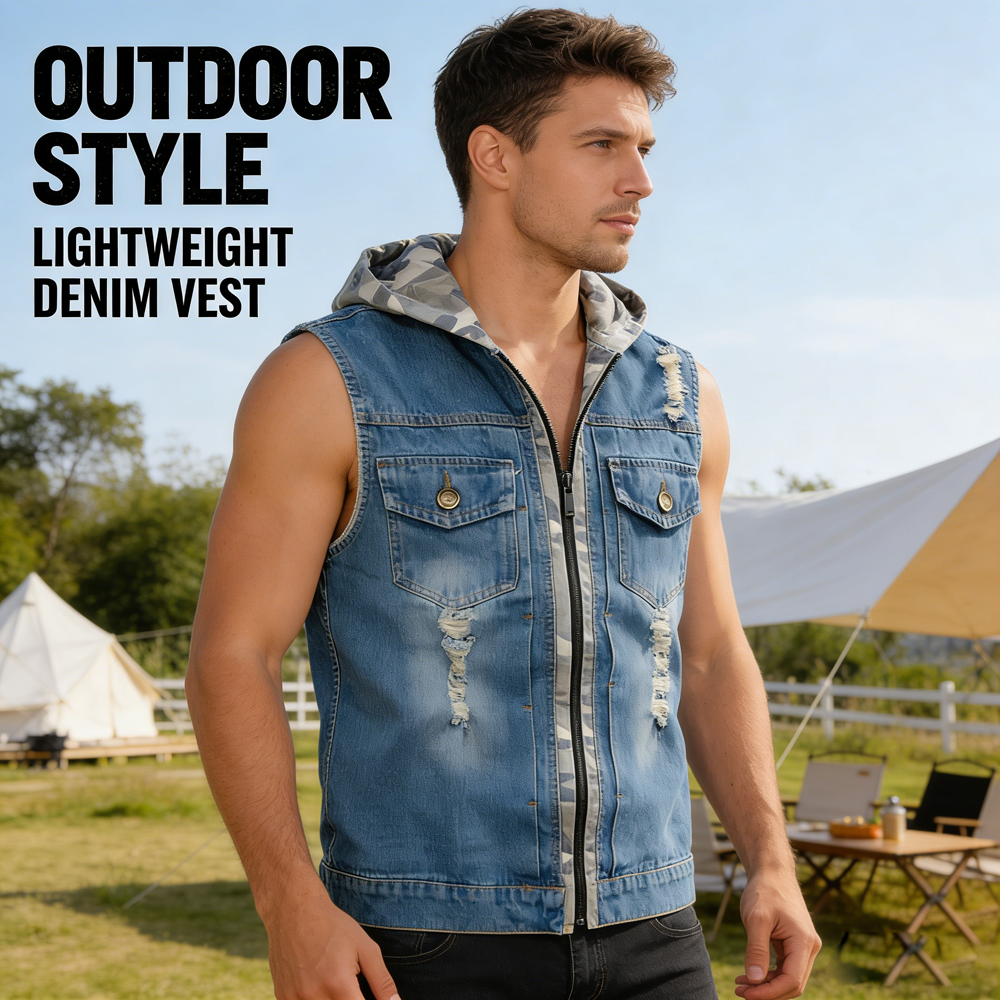 Spring Summer Mens Camo Hooded - Men'S Fashion Vest With Jeans recensione e prezzo